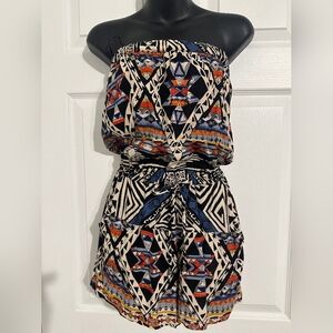 Angie Geometric Strapless Romper